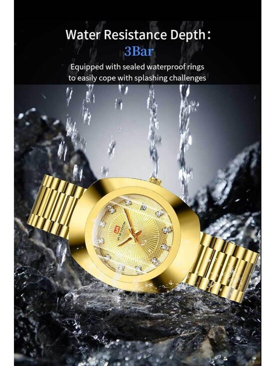 Women\'s Gold Black Casual Stainless Steel Oval Style Waterproof Wrist Watch main image 4
